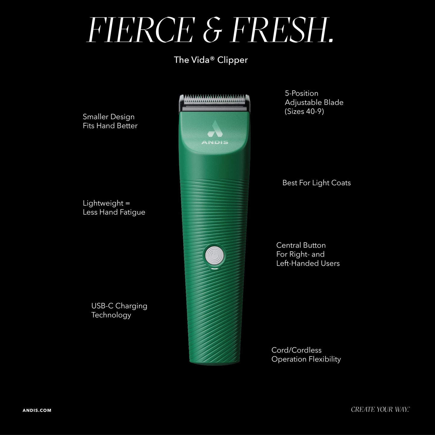 Features of the Andis Vida Cordless Clipper