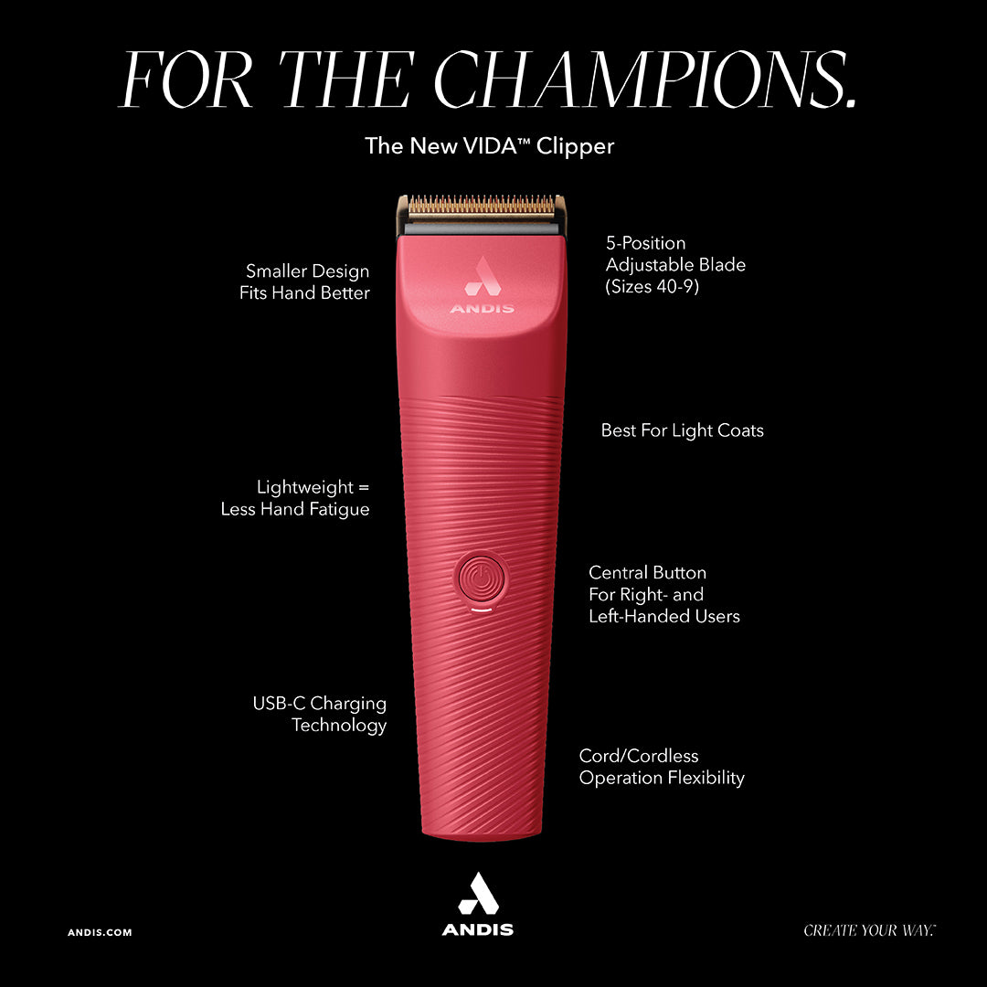 Andis Vida Cordless Clipper - Raspberry